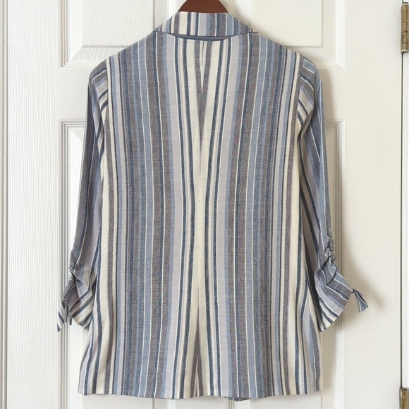 Drew Catalina Striped Linen Blend Boxy Single Button Blazer Jacket Blue Gray XS - Picture 11 of 13